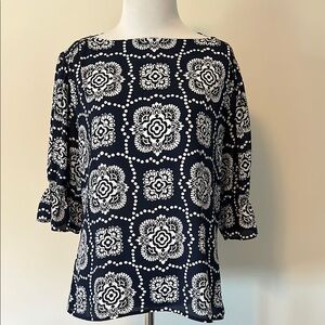 Ann Taylor Navy and White Print Blouse